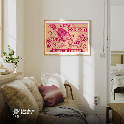 Purple Condor - vintage matchbox label print - living room mockup