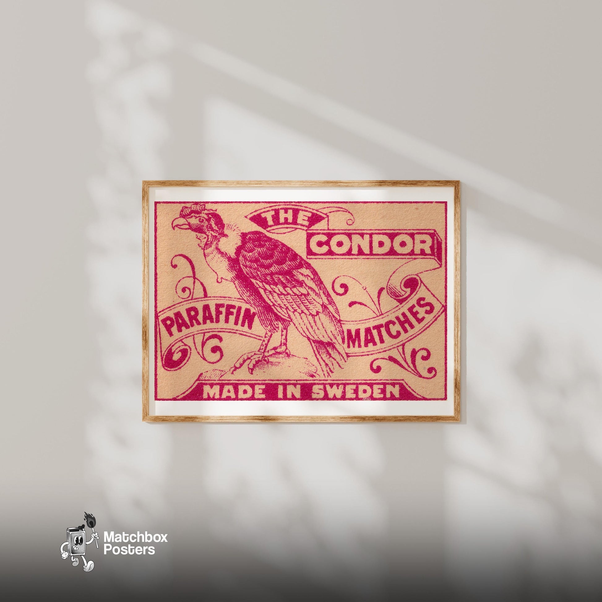 Purple Condor - vintage matchbox label print - bedroom mockup