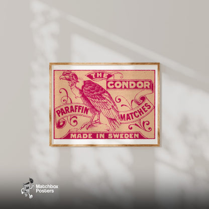 Purple Condor - vintage matchbox label print - bedroom mockup