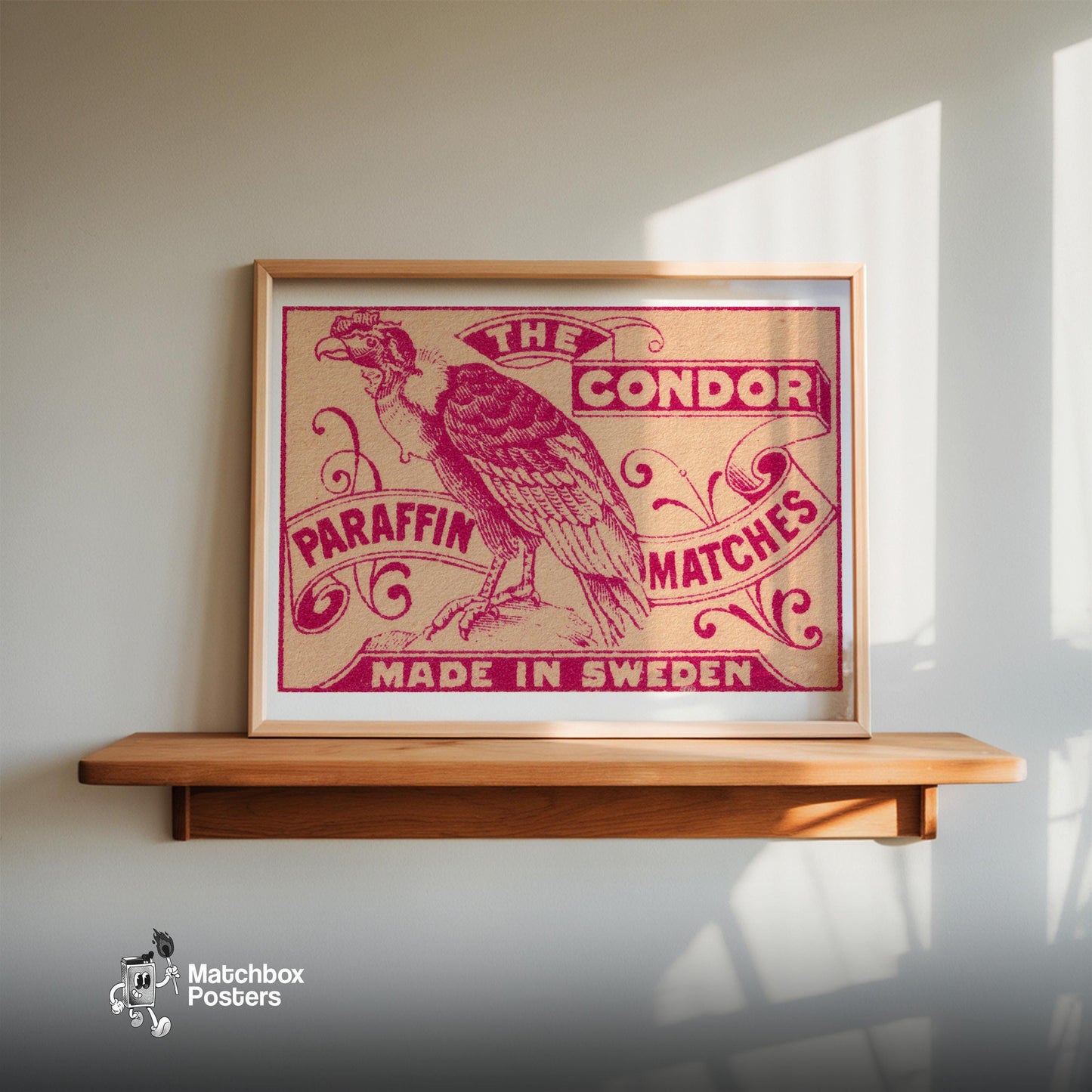 Purple Condor - vintage matchbox label print - size comparison