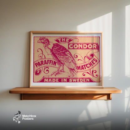 Purple Condor - vintage matchbox label print - size comparison