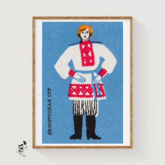 Belarusian Man - vintage matchbox label print
