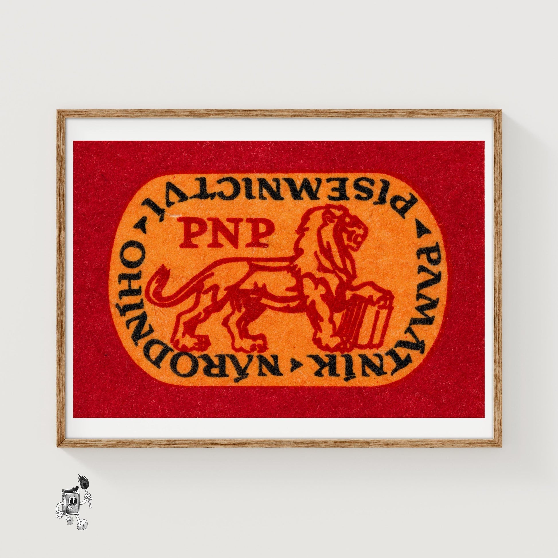 Red Lion Holding A Book - vintage matchbox label print