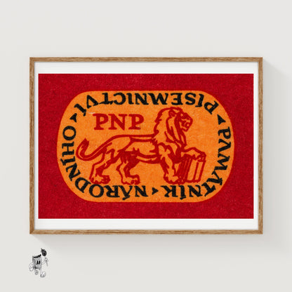 Red Lion Holding A Book - vintage matchbox label print