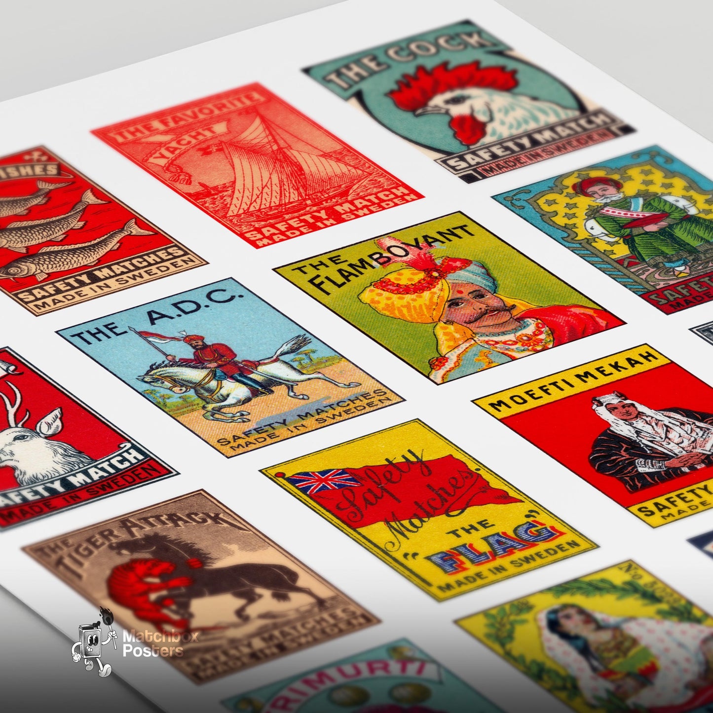 Swedishs Grid Print - vintage matchbox label print - close-up detail