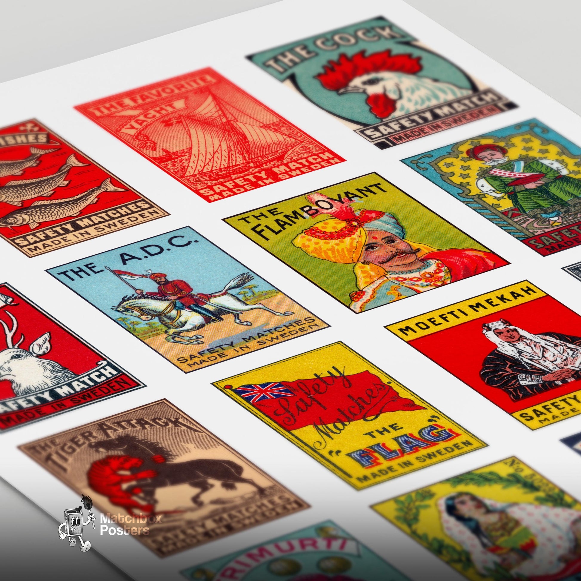 Swedishs Grid Print - vintage matchbox label print - close-up detail