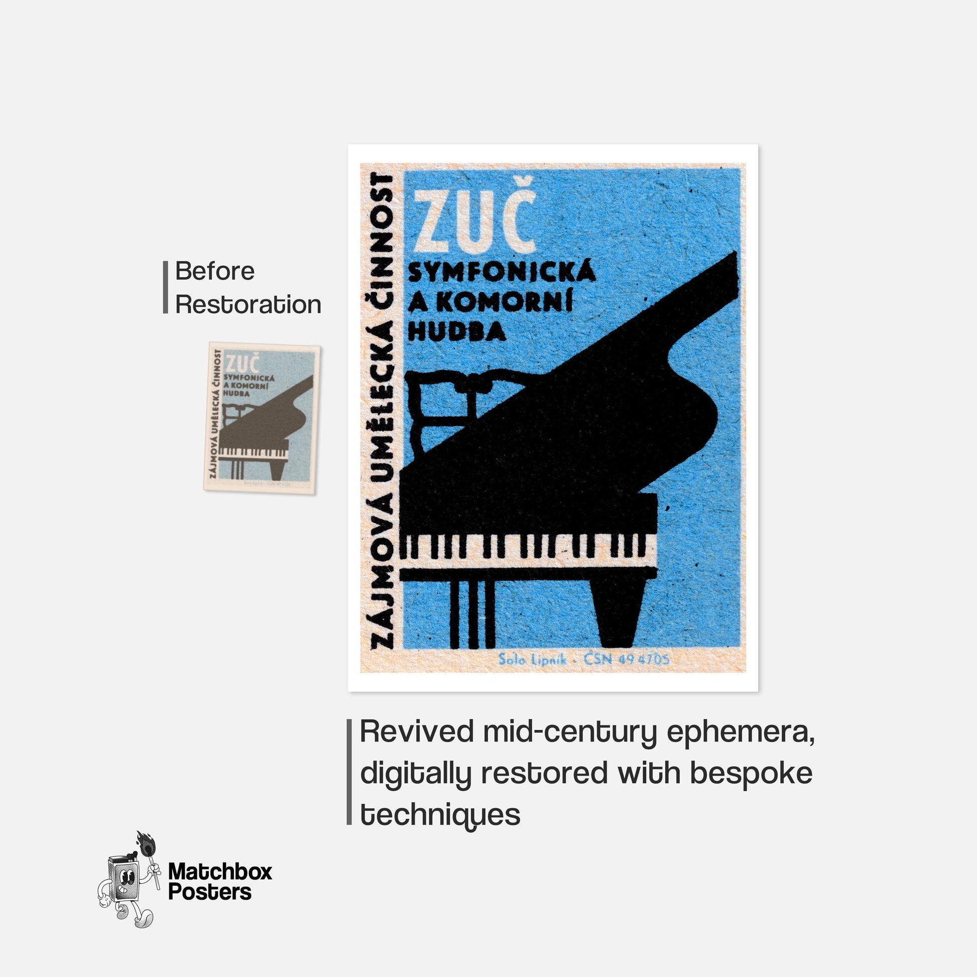 Grand Piano - vintage matchbox label print - framed wall art preview