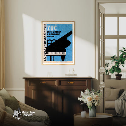 Grand Piano - vintage matchbox label print - living room mockup