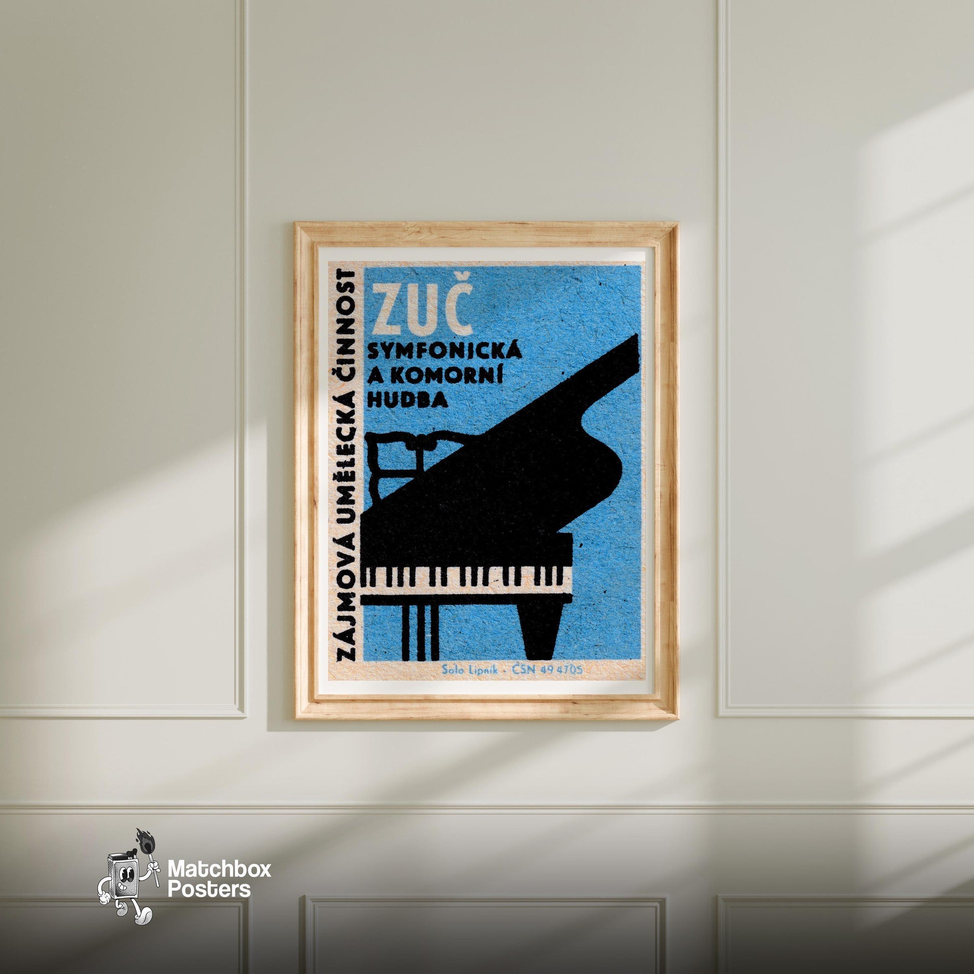 Grand Piano - vintage matchbox label print - bedroom mockup