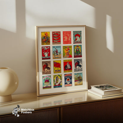 Swedishs Grid Print - vintage matchbox label print - bedroom mockup