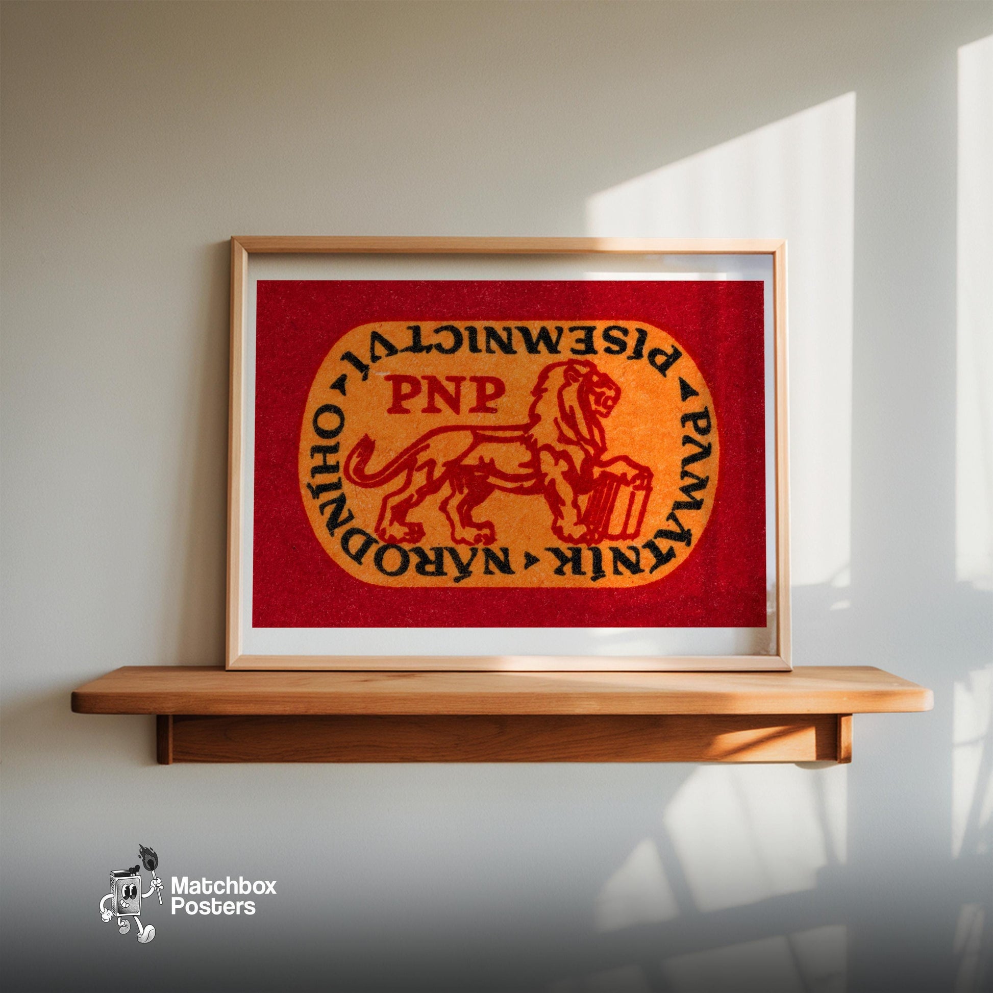 Red Lion Holding A Book - vintage matchbox label print - size comparison