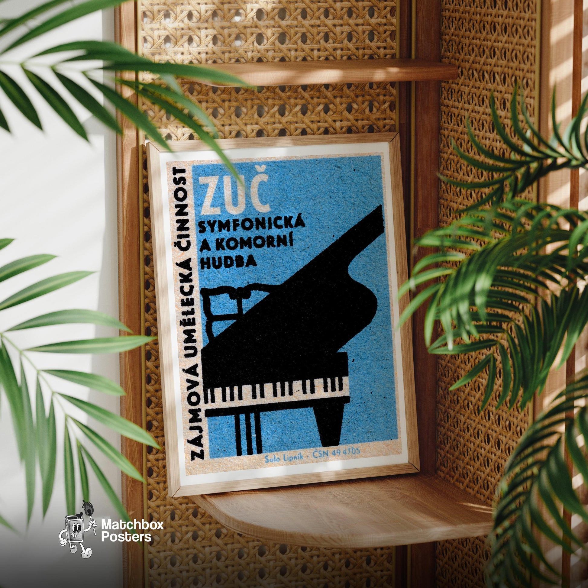 Grand Piano - vintage matchbox label print - office wall