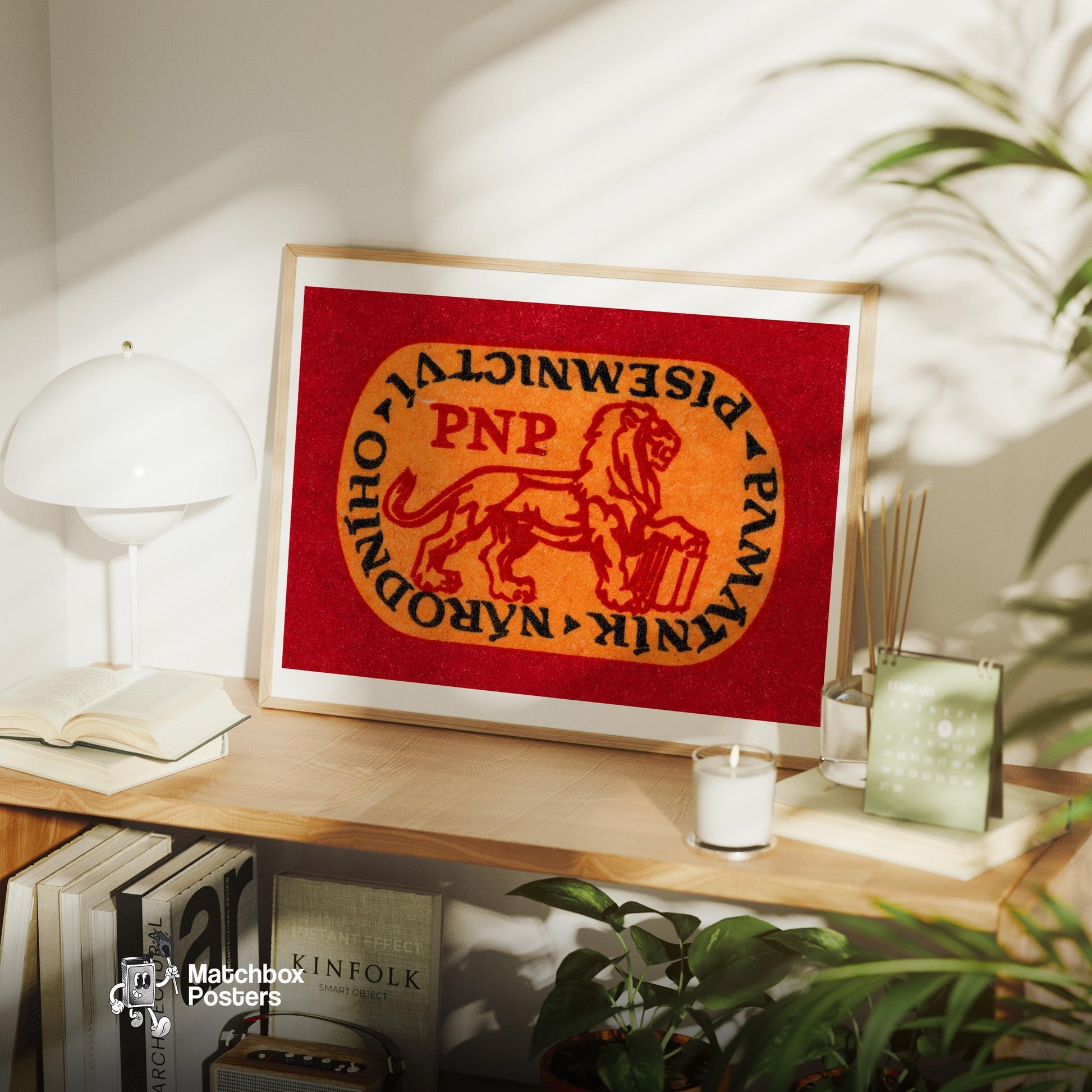 Red Lion Holding A Book - vintage matchbox label print - office wall