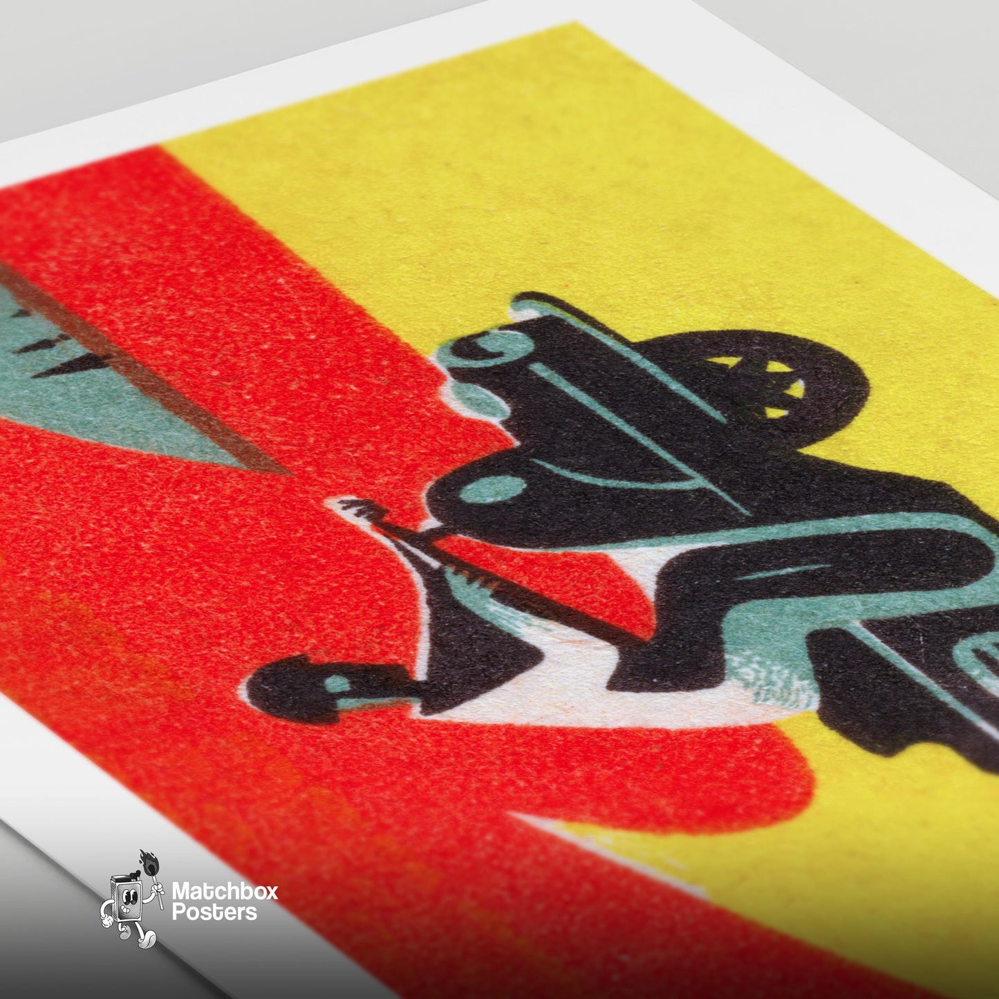 Motorcycle Rider - vintage matchbox label print - close-up detail