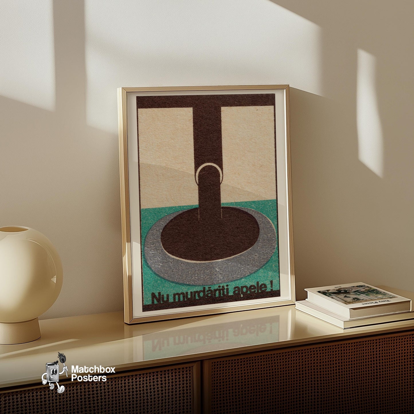 Stylized Faucet Romania - vintage matchbox label print - size comparison