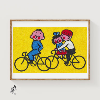 Kids Cycling - vintage matchbox label print
