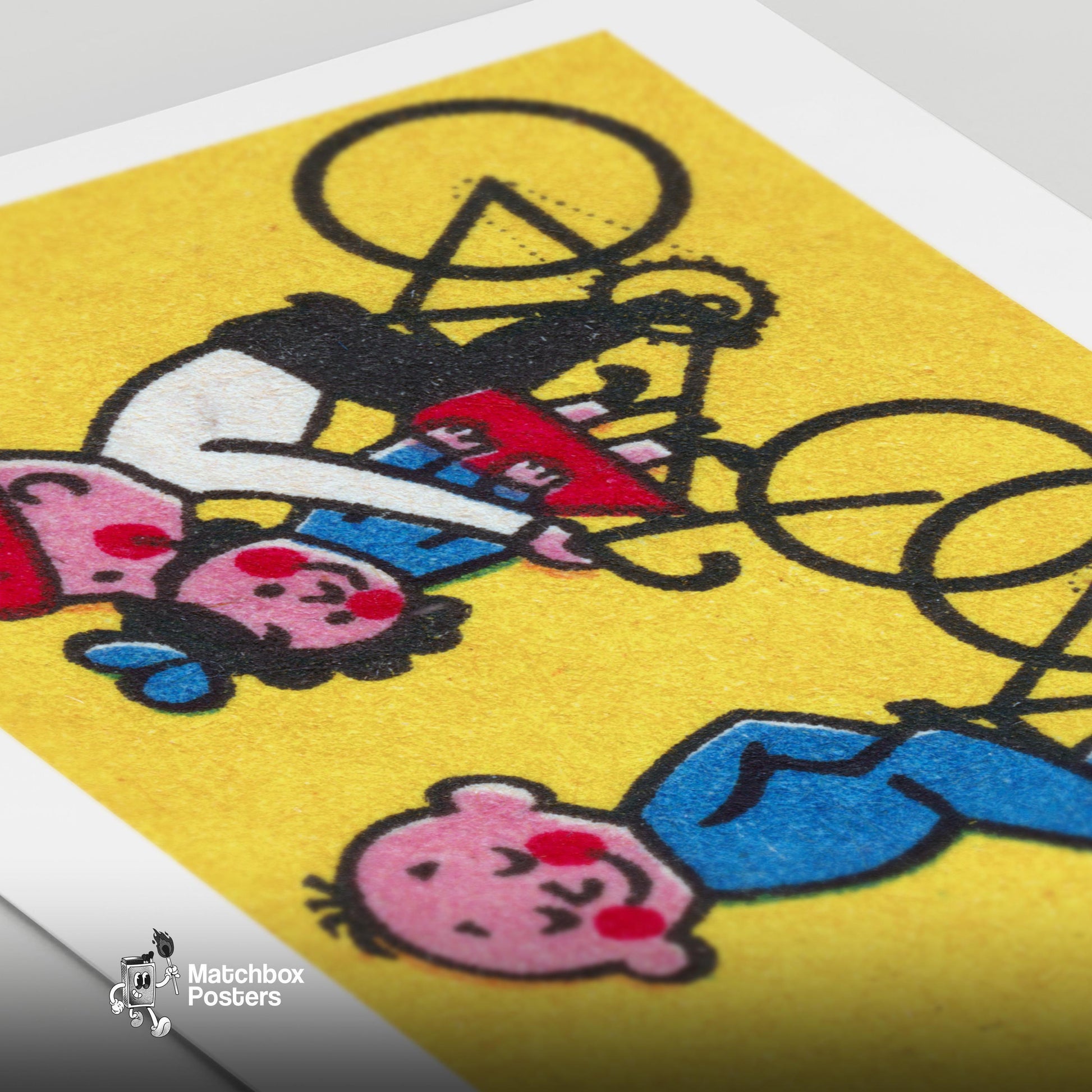 Kids Cycling - vintage matchbox label print - close-up detail