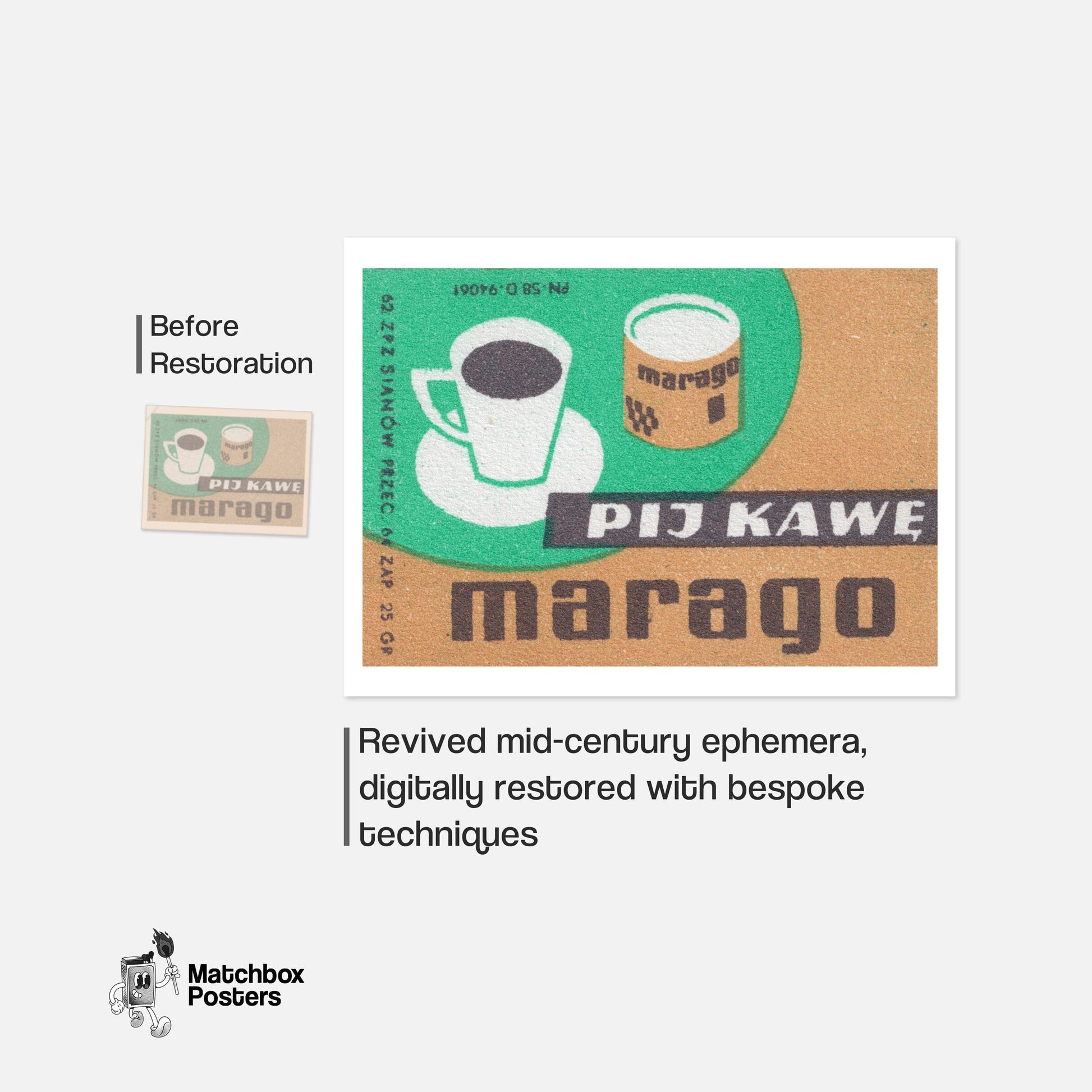 Coffee Cup - vintage matchbox label print - framed wall art preview