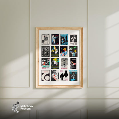 Blacks Grid - vintage matchbox label print - living room mockup