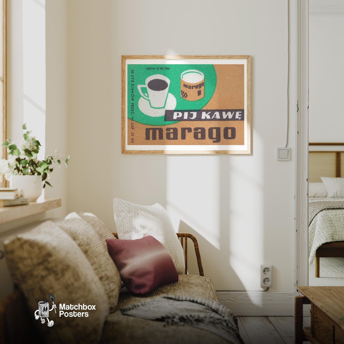 Coffee Cup - vintage matchbox label print - living room mockup