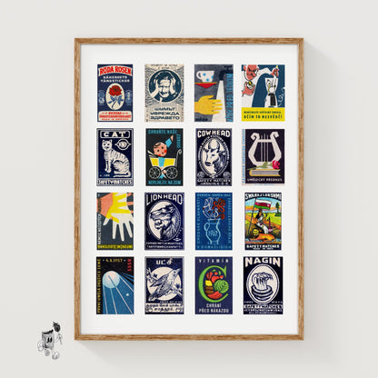 Dark Blue Collage - vintage matchbox label print