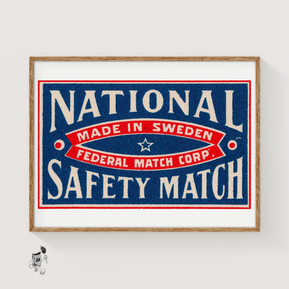 National Safety - vintage matchbox label print