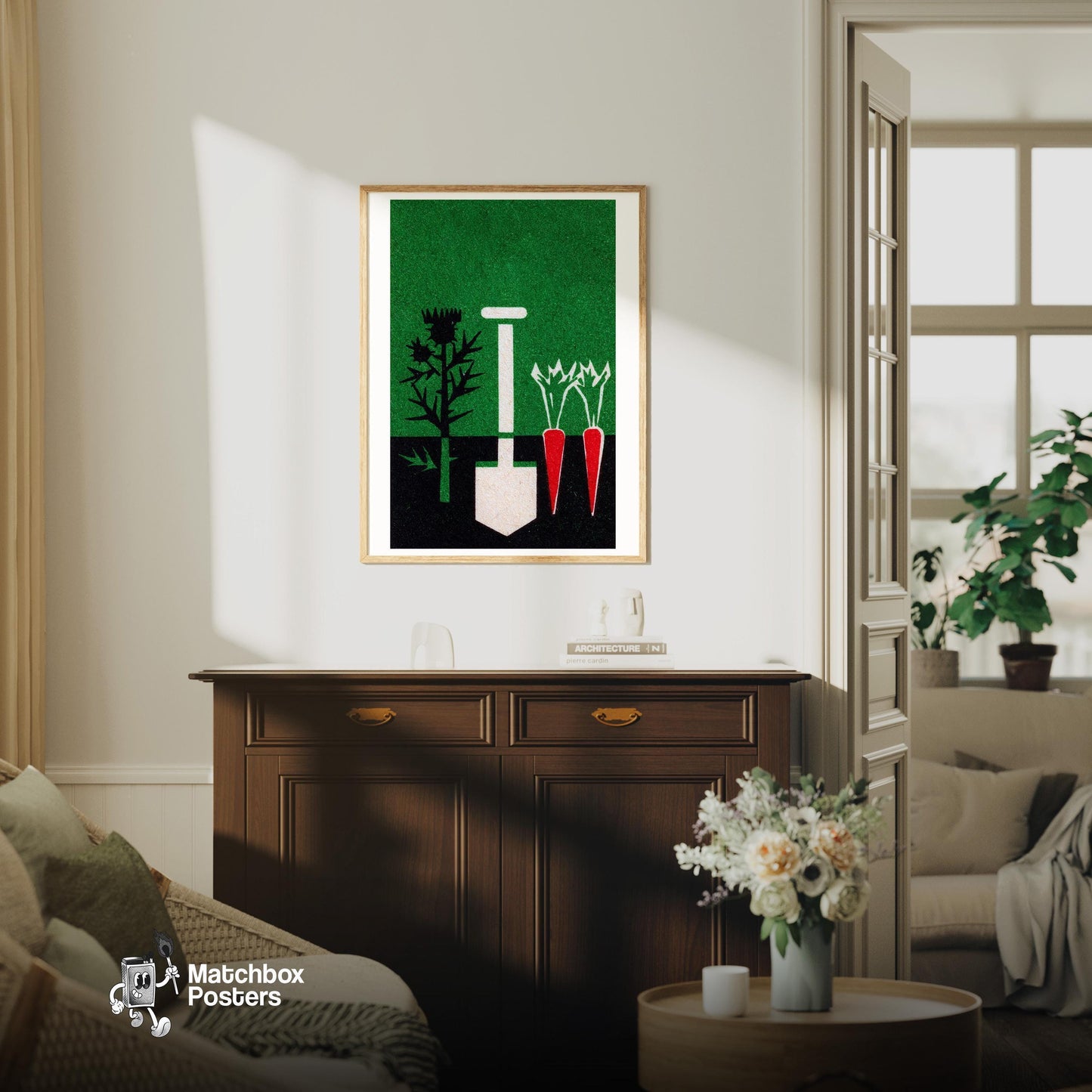 Gardening - vintage matchbox label print - living room mockup