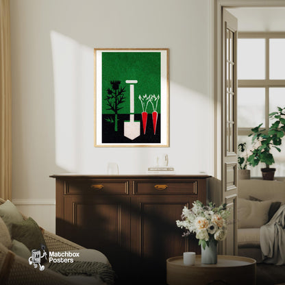 Gardening - vintage matchbox label print - living room mockup