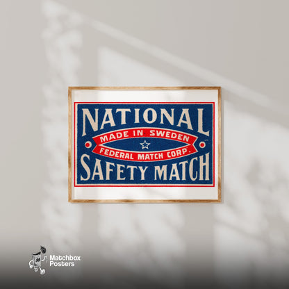 National Safety - vintage matchbox label print - bedroom mockup