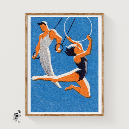 Gymnasts - vintage matchbox label print