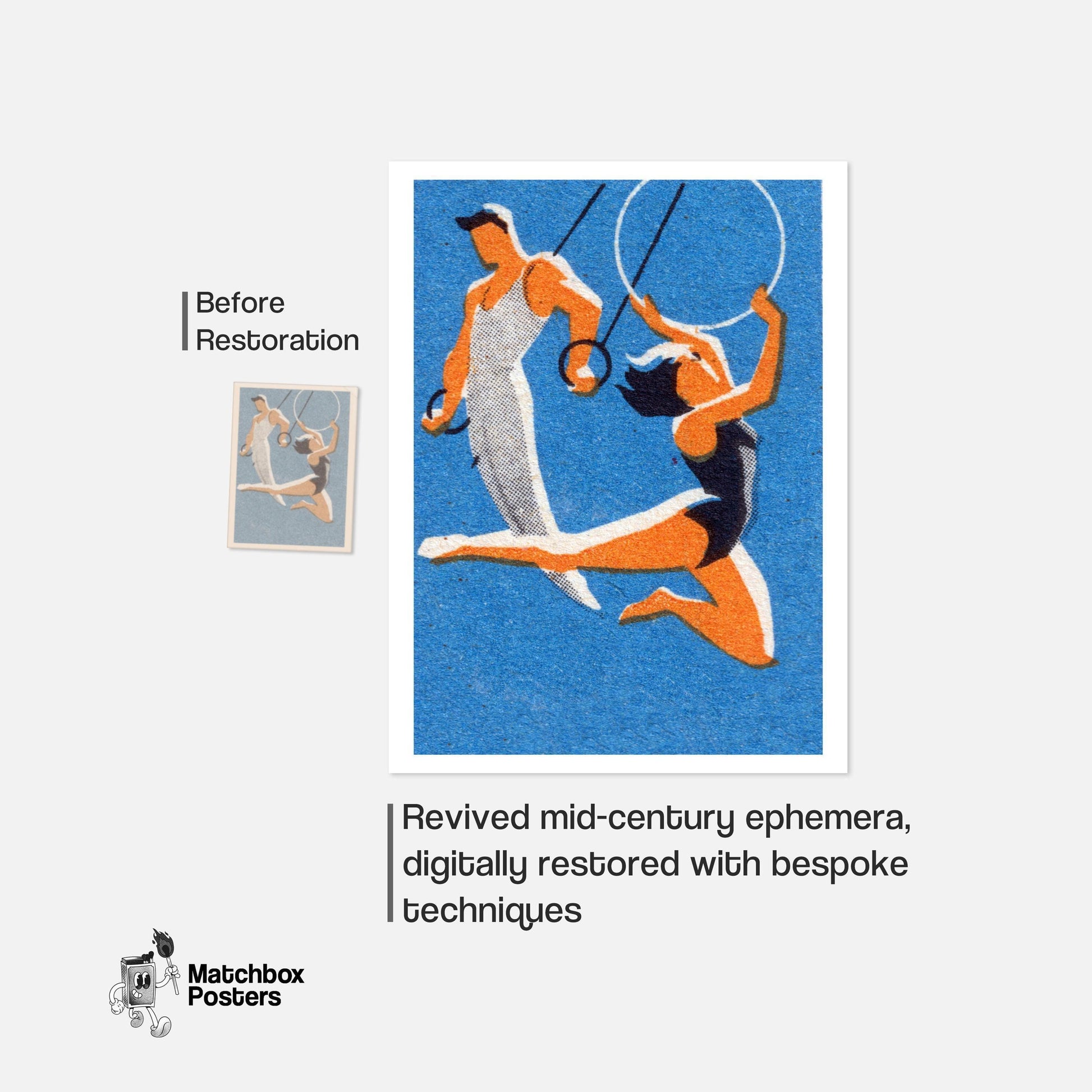 Gymnasts - vintage matchbox label print - framed wall art preview