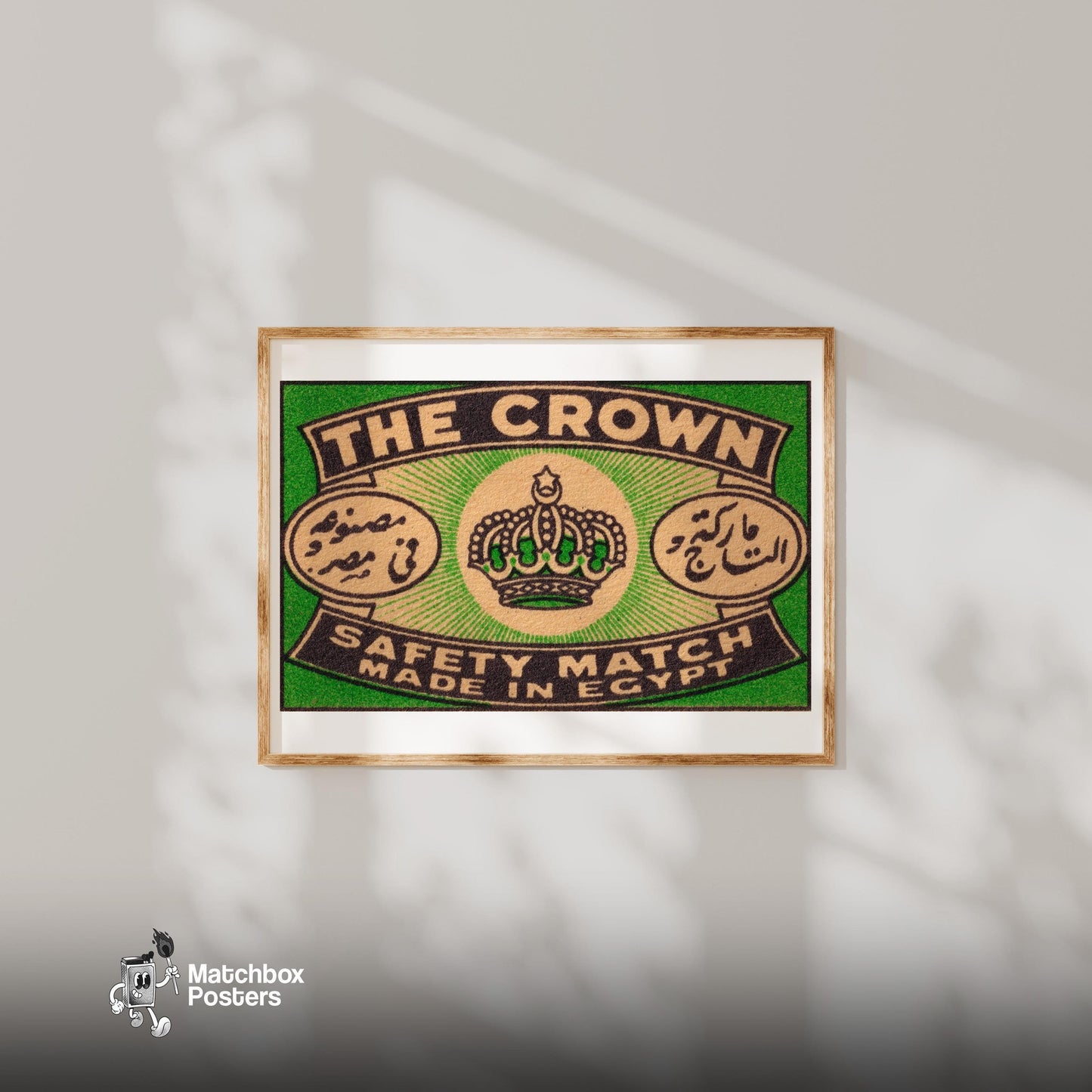 Crown Symbol - vintage matchbox label print - bedroom mockup
