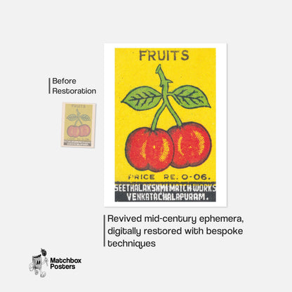 Two Red Cherries - vintage matchbox label print - framed wall art preview