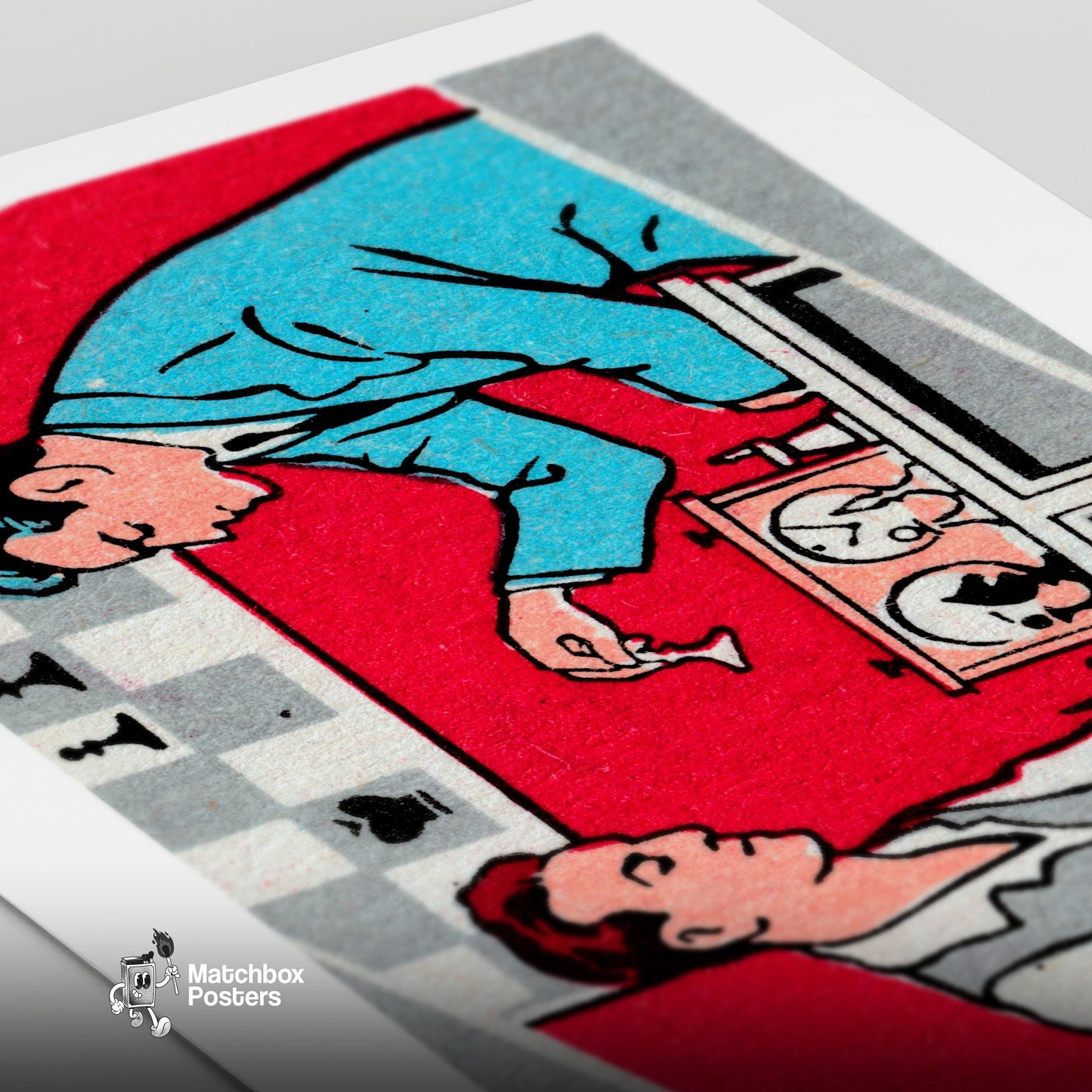 Chess Players - vintage matchbox label print - close-up detail