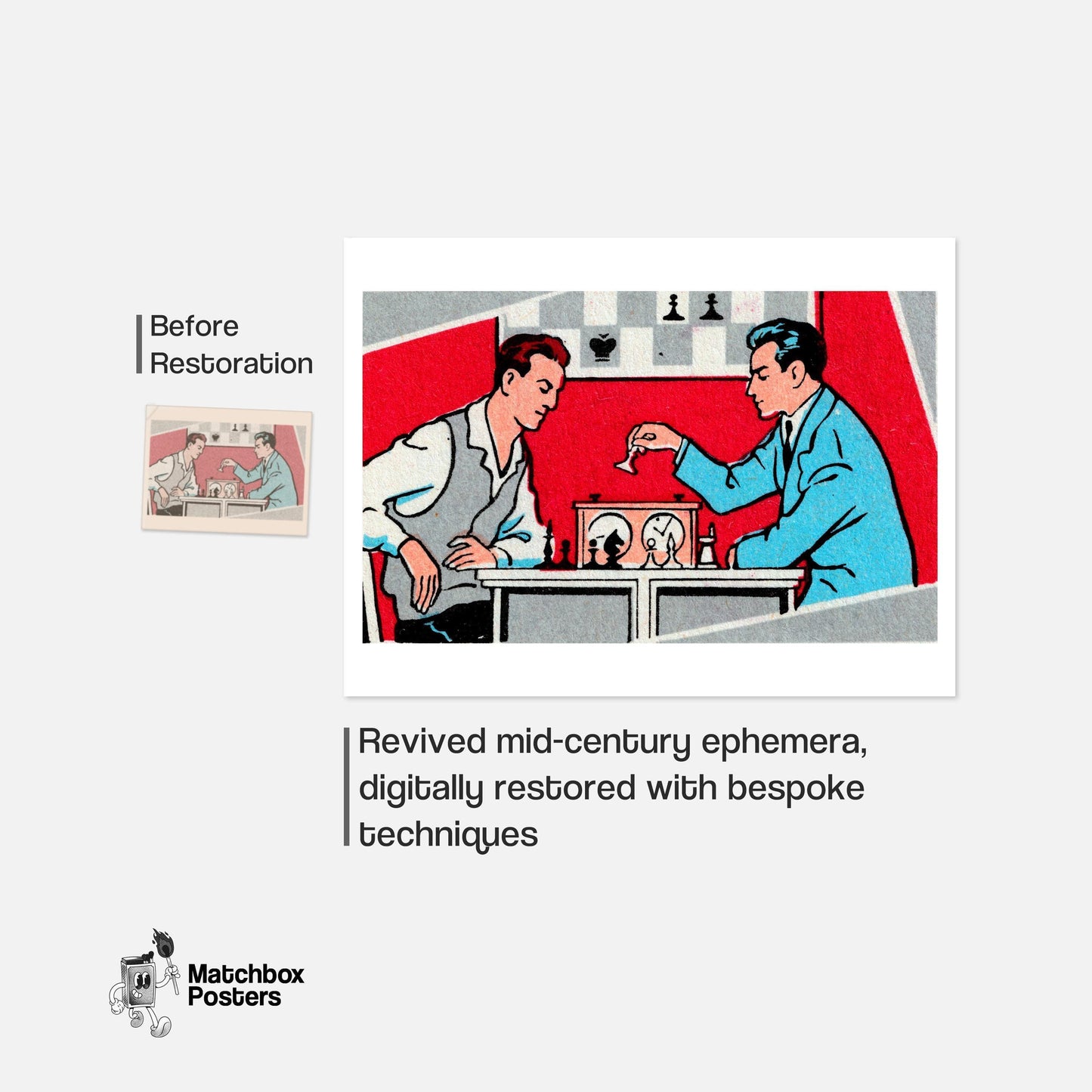 Chess Players - vintage matchbox label print - framed wall art preview