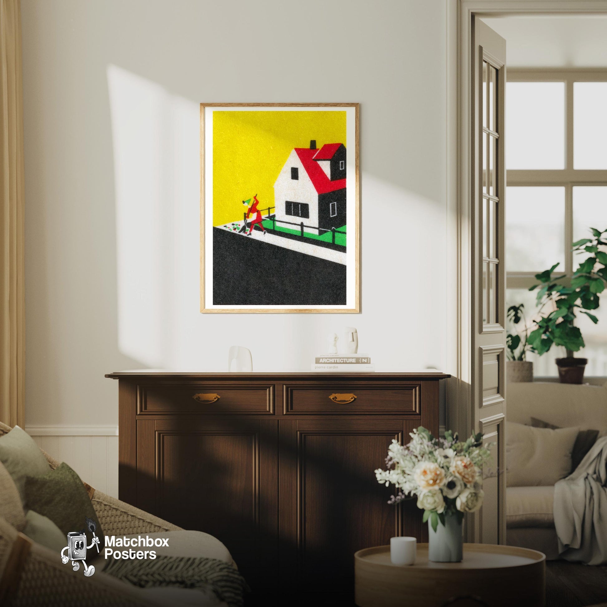 Street Sweeper - vintage matchbox label print - living room mockup