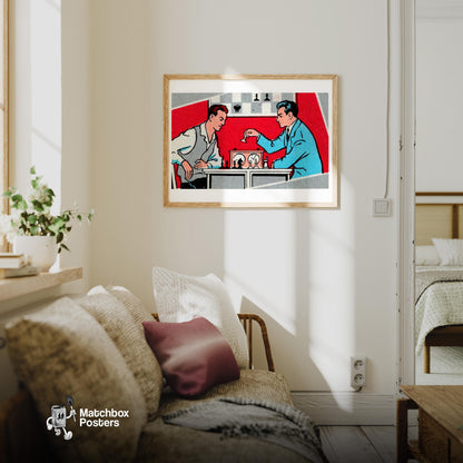 Chess Players - vintage matchbox label print - living room mockup