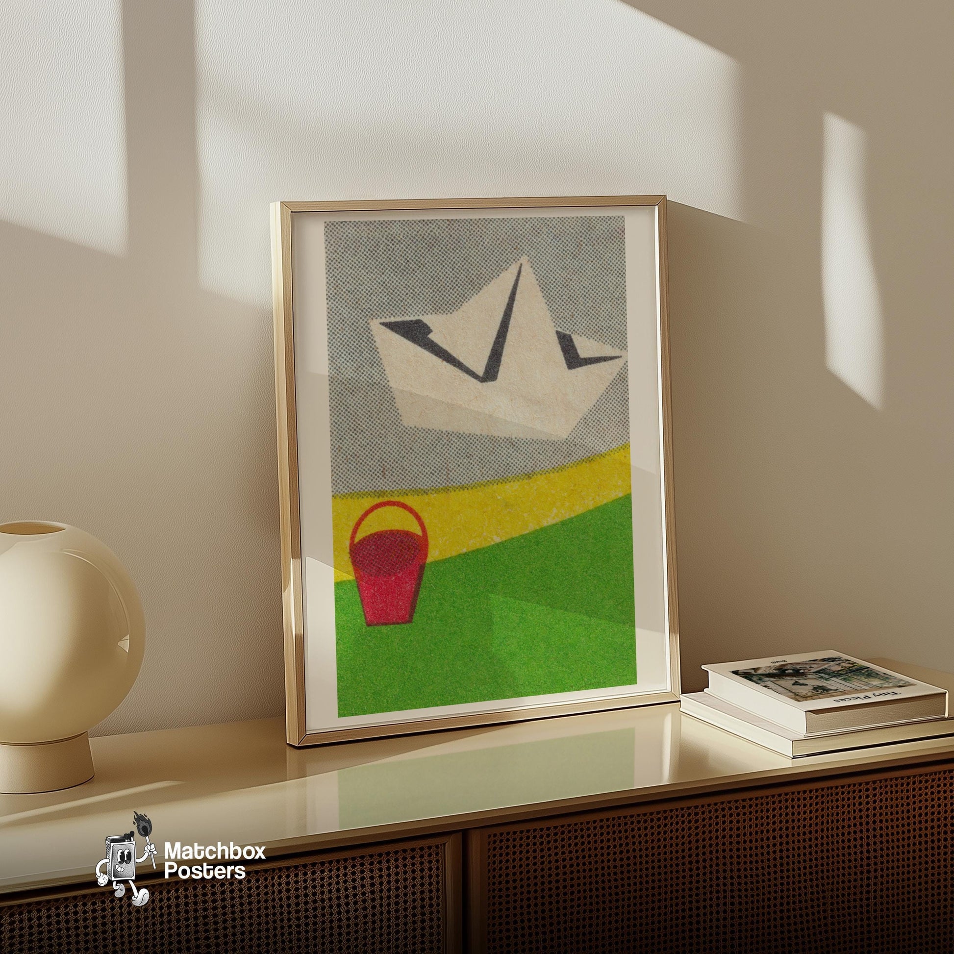 Paper Boat - vintage matchbox label print - size comparison