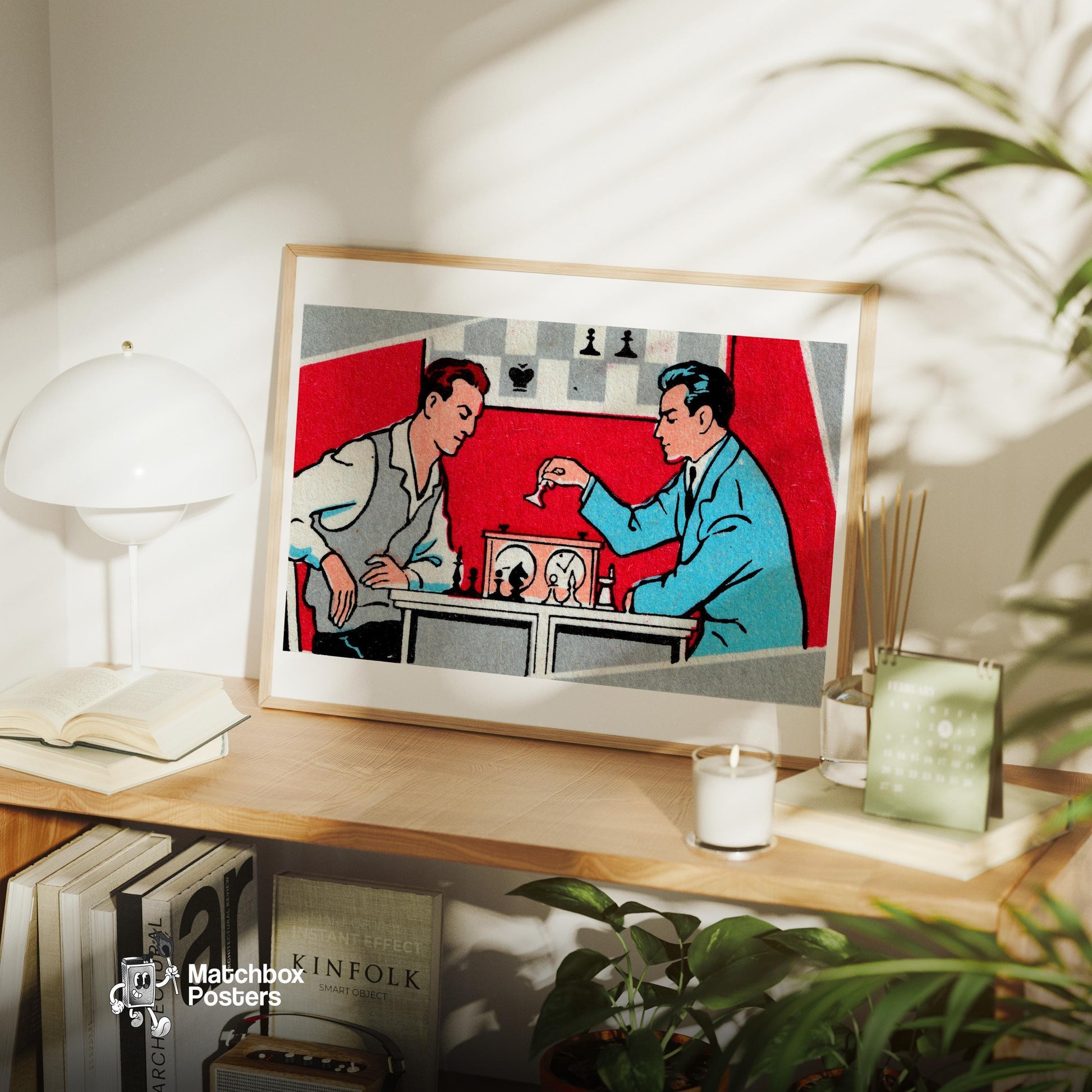 Chess Players - vintage matchbox label print - office wall