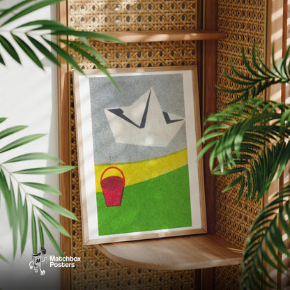 Paper Boat - vintage matchbox label print - office wall