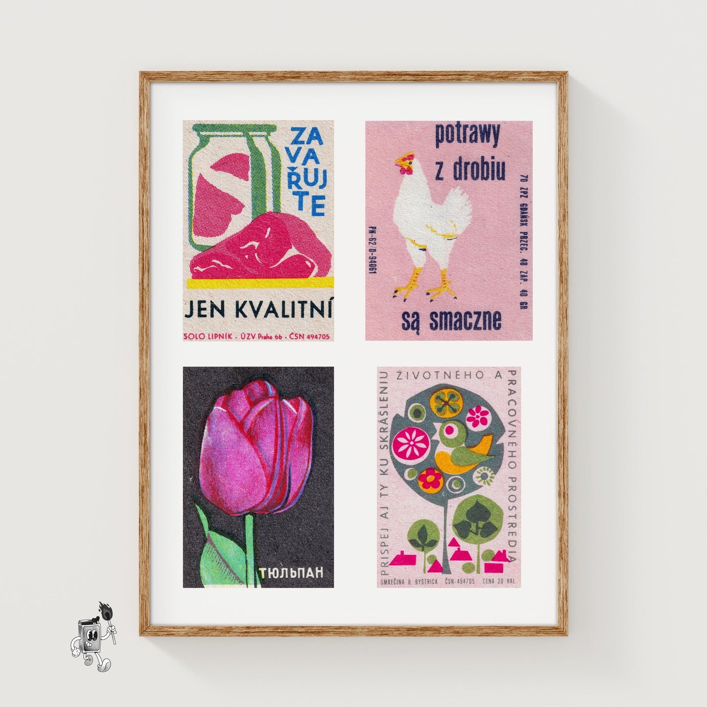 Pinks Grid Print - vintage matchbox label print