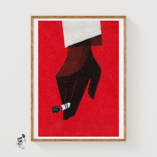 Hand Holding Cigarette - vintage matchbox label print