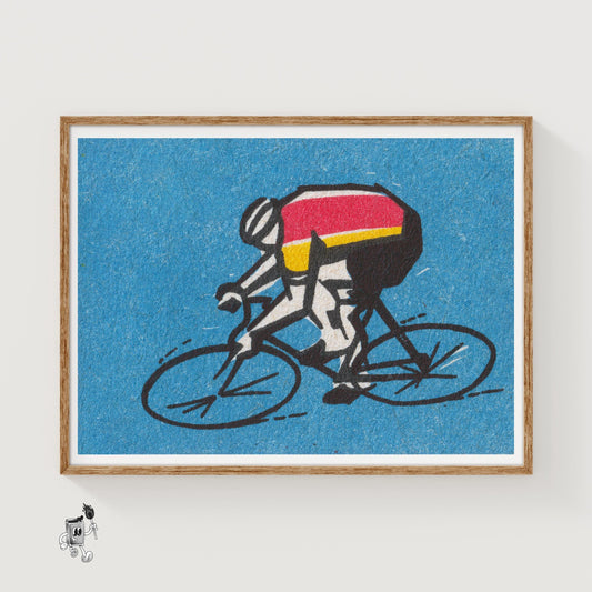 Cyclist - vintage matchbox label print