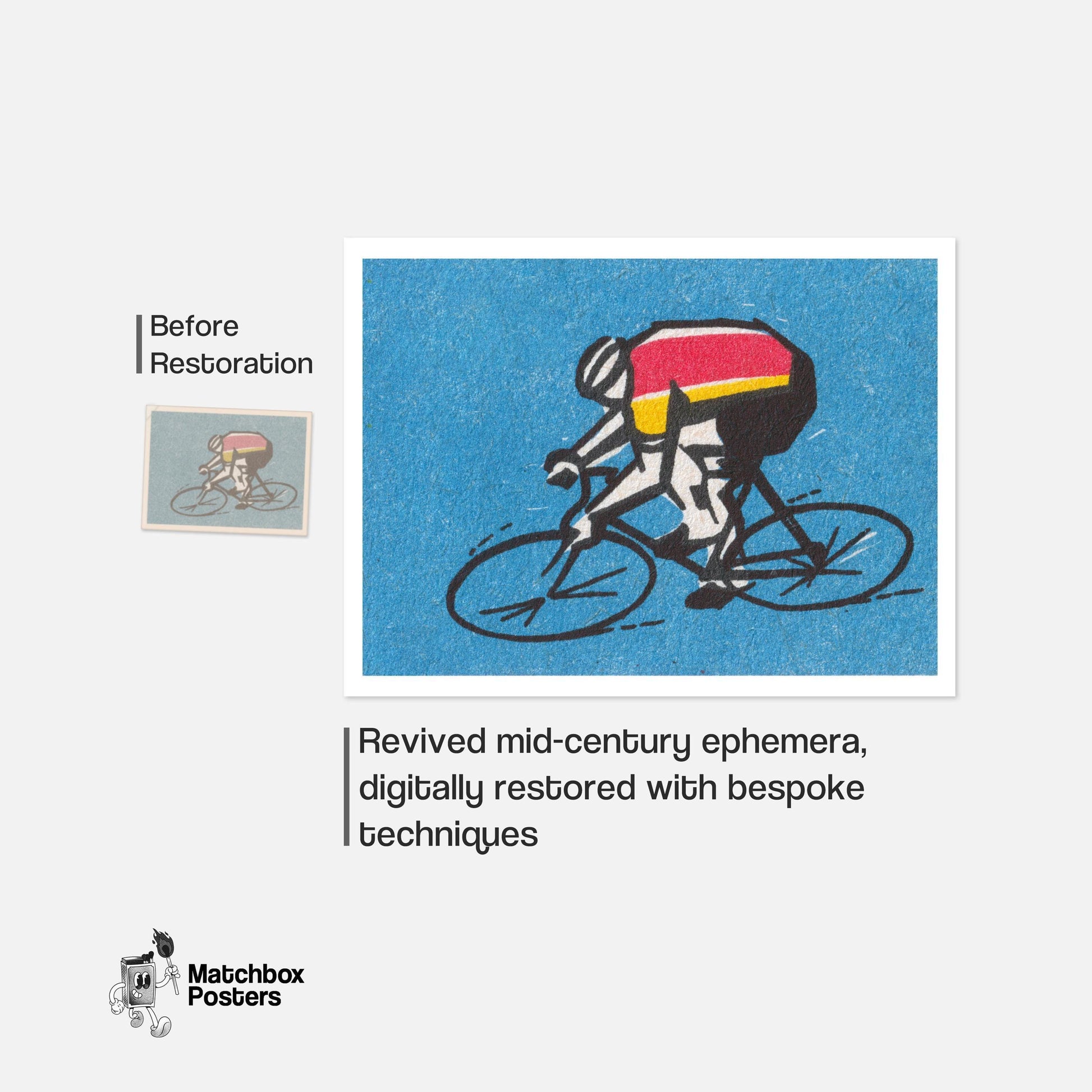 Cyclist - vintage matchbox label print - framed wall art preview