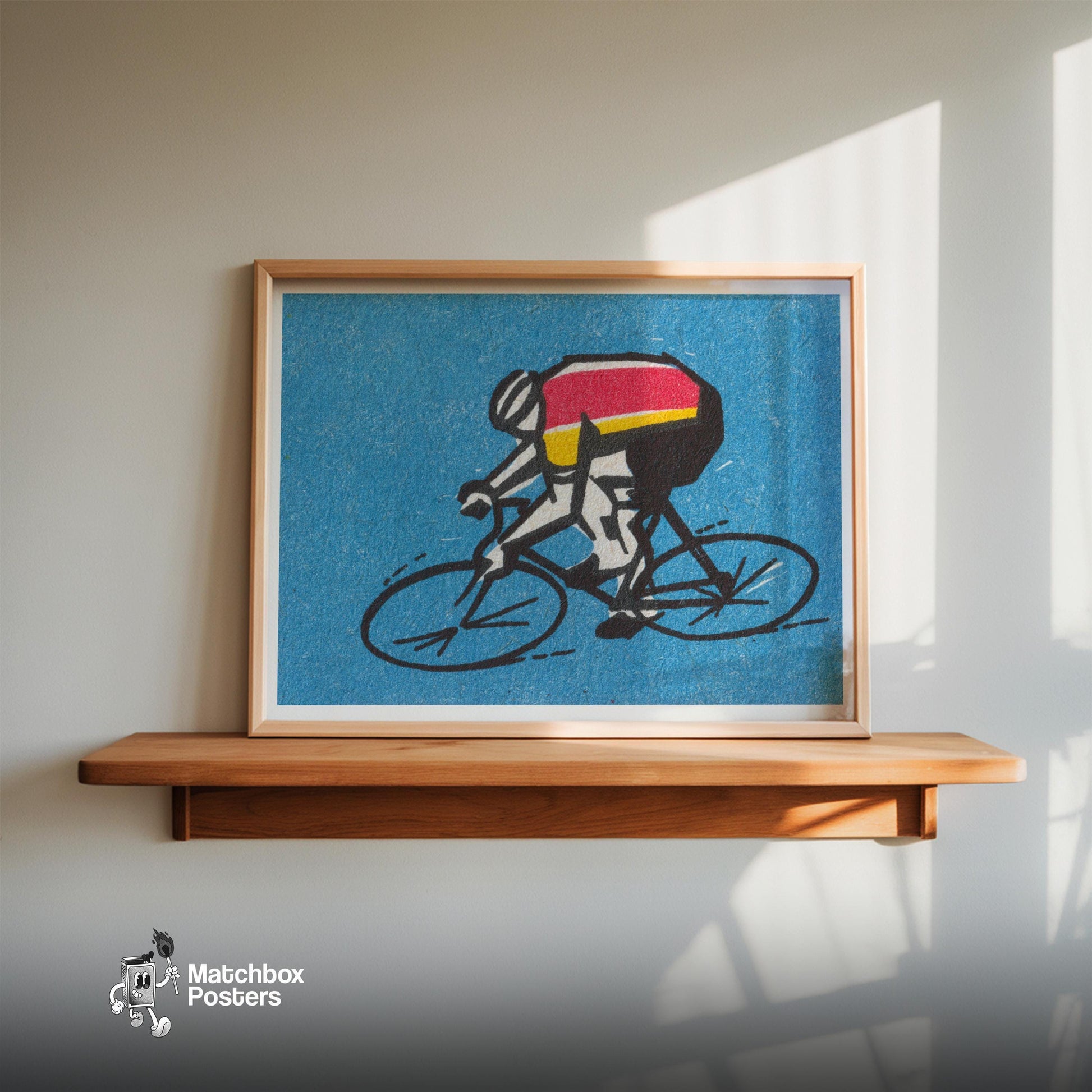 Cyclist - vintage matchbox label print - size comparison