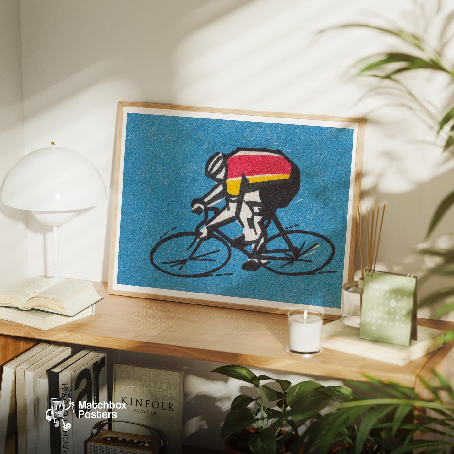 Cyclist - vintage matchbox label print - office wall