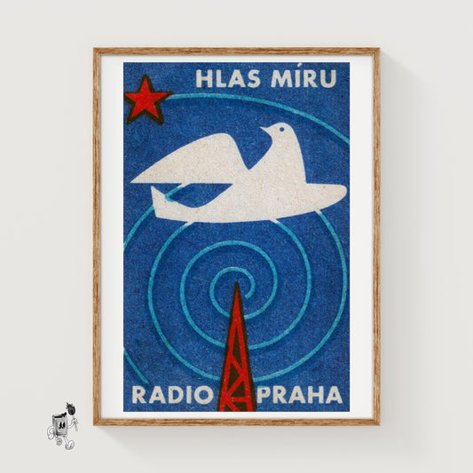 Radio Praha Voice of Peace Dove - vintage matchbox label print