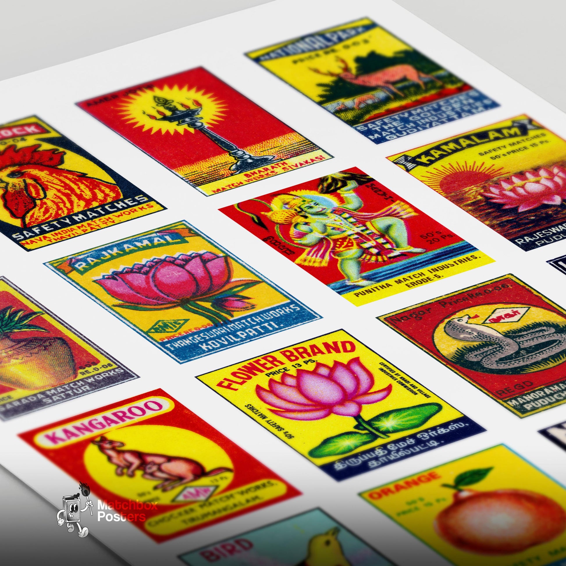 Matchbox Label Collage: Tamil Vintage Typography - vintage matchbox label print - close-up detail