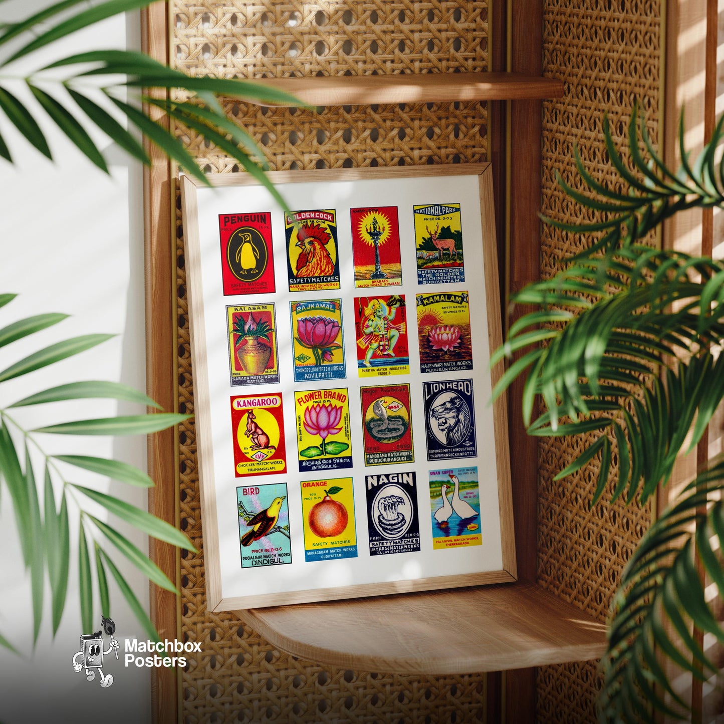 Matchbox Label Collage: Tamil Vintage Typography - vintage matchbox label print - size comparison