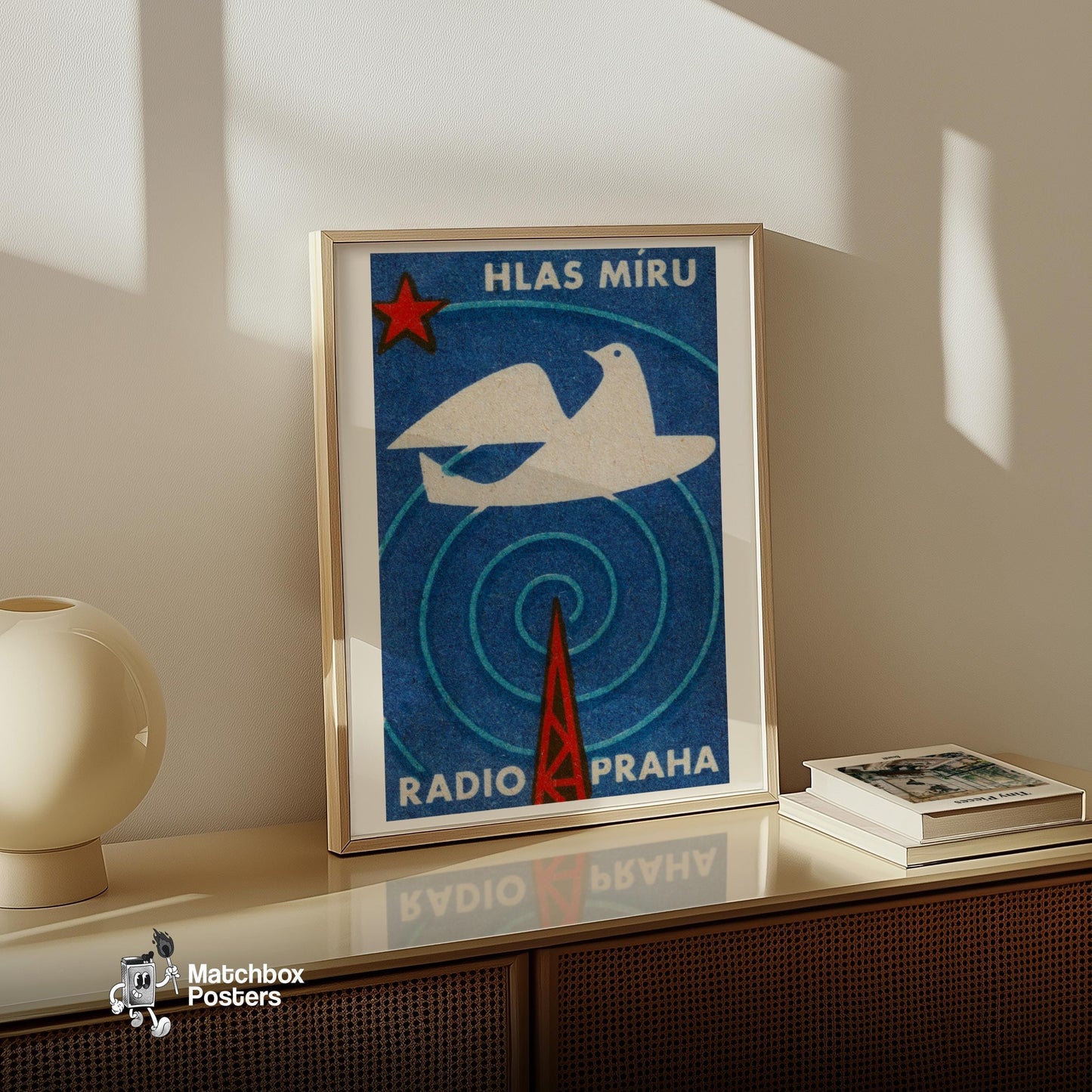 Radio Praha Voice of Peace Dove - vintage matchbox label print - size comparison